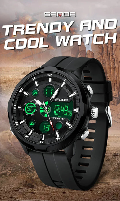 SANDA 9053 G Montres de sport militaires pour homme Montre numérique de luxe Montre-bracelet à quartz étanche jusqu’à 50 m pour homme Relogios Masculino