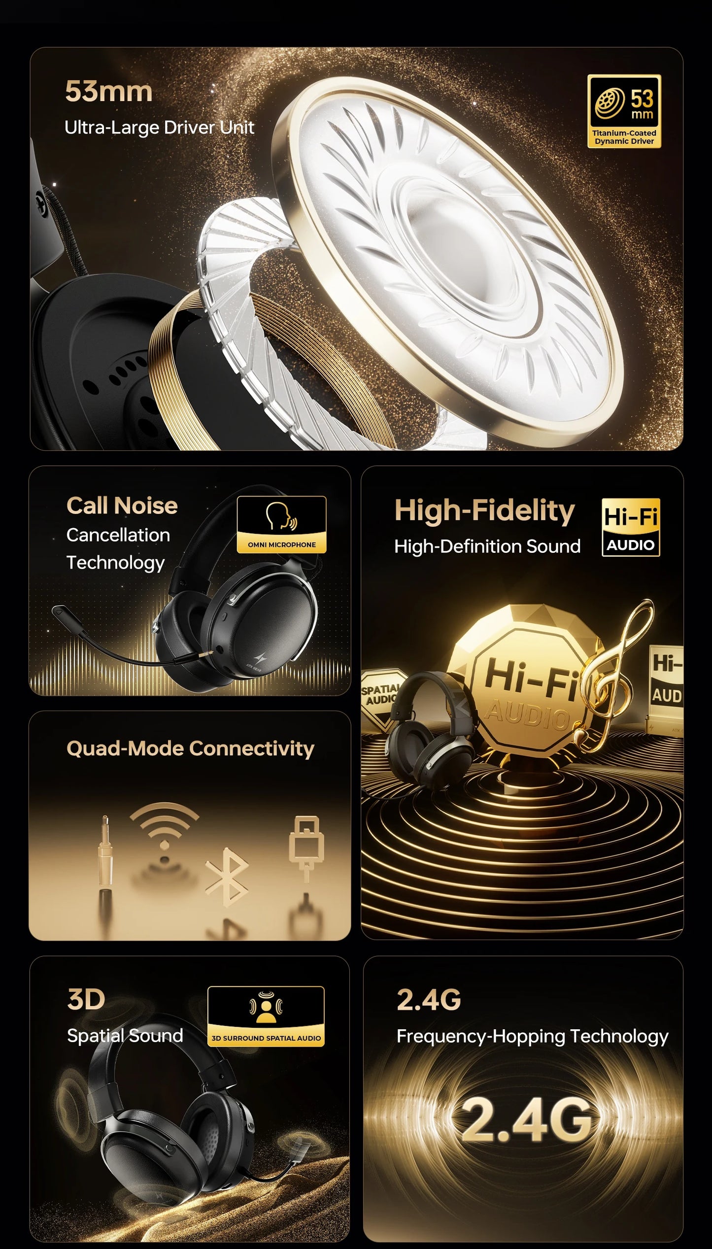 ATK Neptune N9 eSports Gaming Wireless Headset Four Modes Head Mounted Noise Cancelling Microphone Low Latency Gaming Headphones