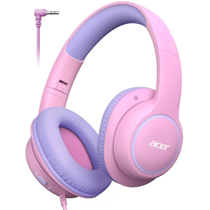 Casque filaire Acer pour enfants, idéal pour l’école, avec prise jack 3,5 mm, pliable, à porter sur les oreilles, pour les jeunes garçons et les jeunes filles, niveau sonore sécurisé de 85/94 dB.