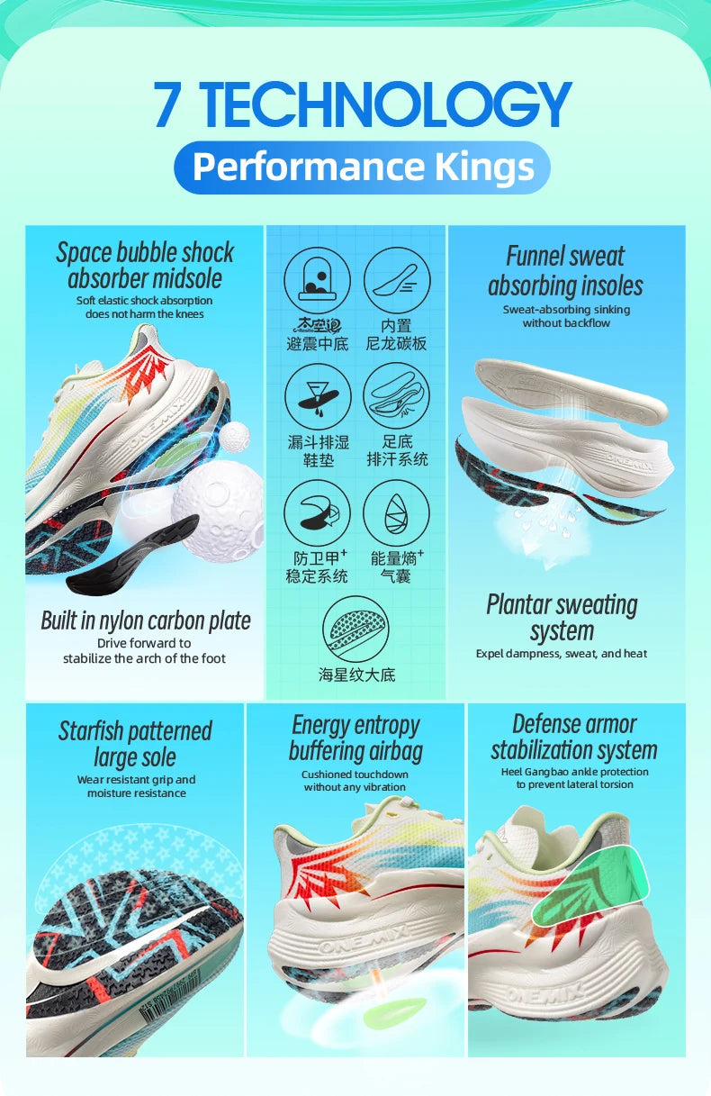 ONEMIX 2026 New Arrival Training Running Shoes for Men, Full Sole Nylon Plate Sport Shoes, Breathable Summer Female Jogging Shoes