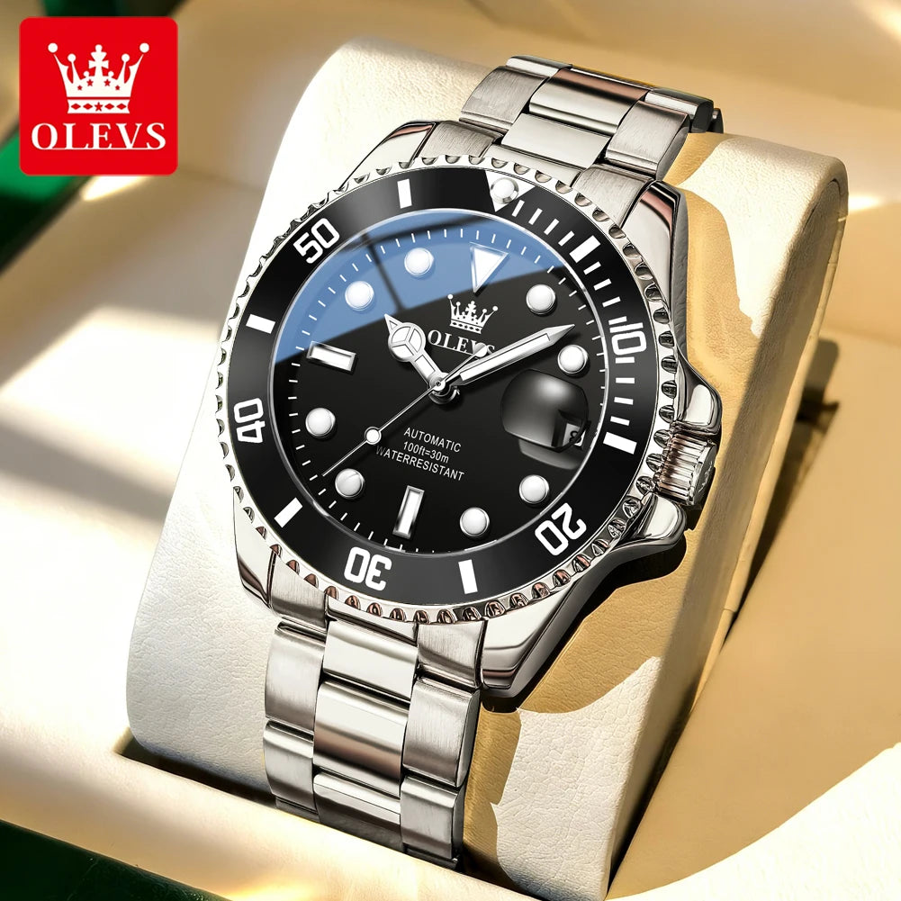 Orologio meccanico automatico di lusso da uomo OLEVS 6650 – Impermeabile, luminescente, bracciale in acciaio – Orologio da polso da uomo, stile professionale, marca prestigiosa