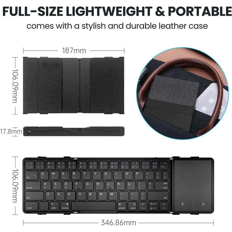 BOW Foldable Bluetooth Keyboard with Touchpad/Numberic Pad Portable Rechargeable Folding Wireless Keyboard for Tablet ipad