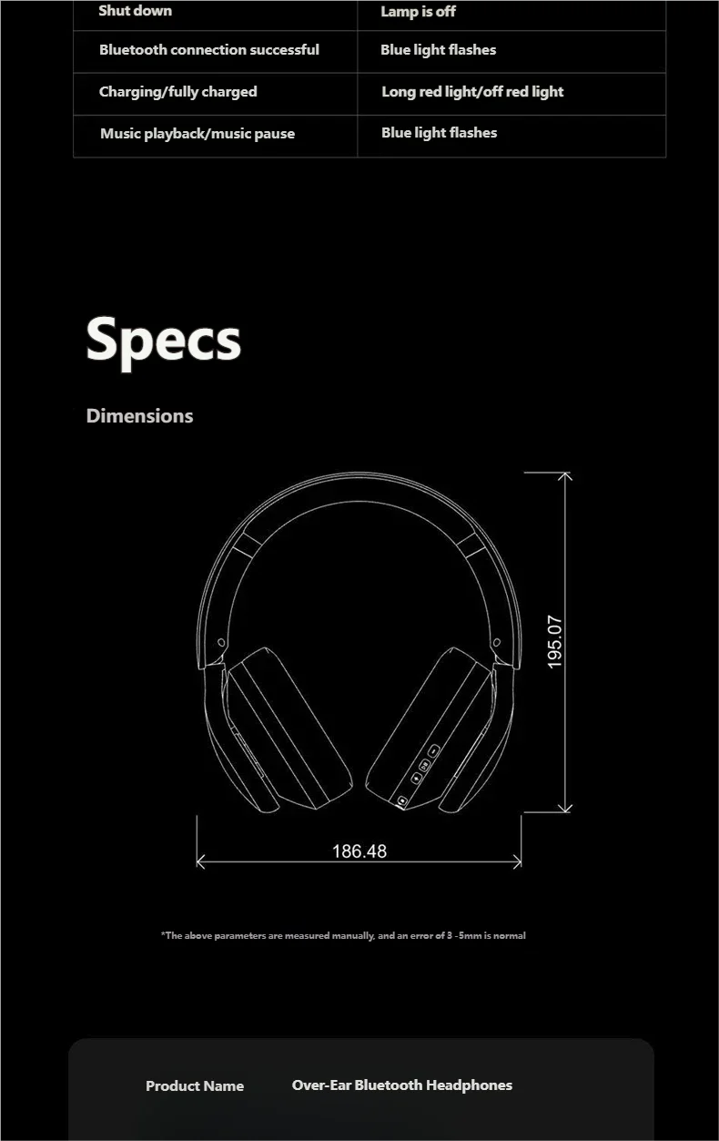 Acer OHR712 Wireless Bluetooth 6.0 Headphones Foldable Over-Ear Headsets with 360° Spatial Sound Effect for Travel Home Office