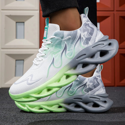 Μοντέρνα ντεγκραντέ sneakers για γυναίκες και άνδρες, με πλεκτή ύφανση, αντικραδασμική σόλα, casual αθλητικά παπούτσια unisex με κορδόνια, ελαφριά και διαπνέοντα