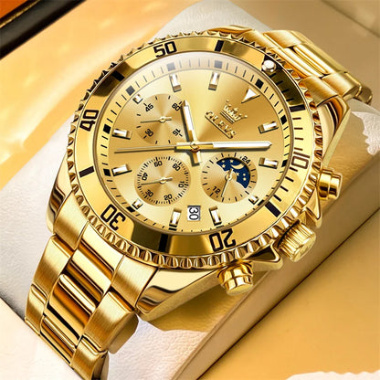 Orologio OLEVS da uomo, marchio di lusso, orologio militare al quarzo dorato, impermeabile, datario luminescente, cassa in acciaio inossidabile.
