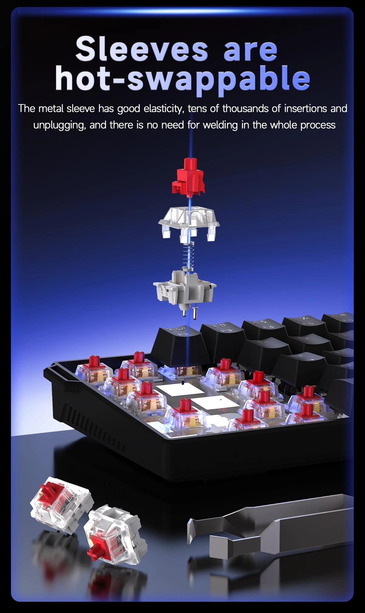 AJAZZ NK61 61-Key Red Switch Wired Mechanical Keyboard with Hot-Swappable Keys and RGB Lighting, Suitable for PC and Mac