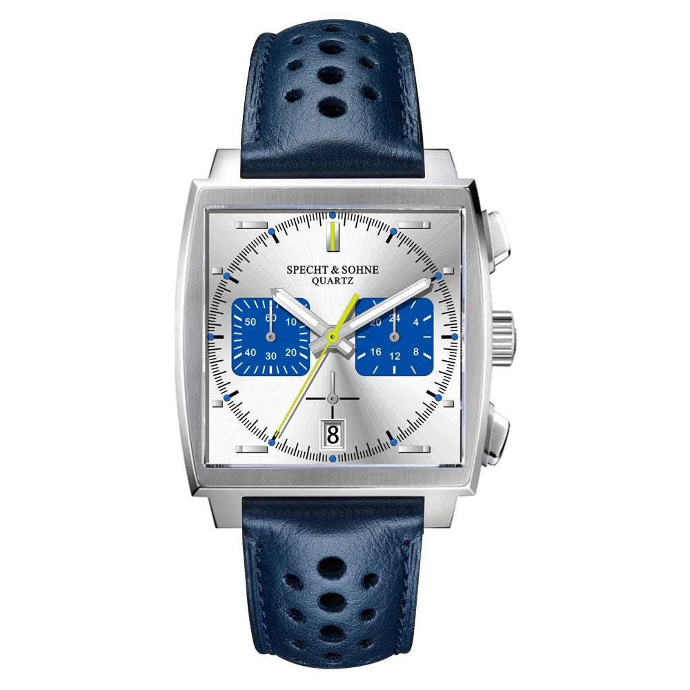 2024 Specht & Sohne New Classic Men's Quartz Watch Blue Color Stainless Steel Japan VK63 Movt Genuine Leather Montre Homme 39MM