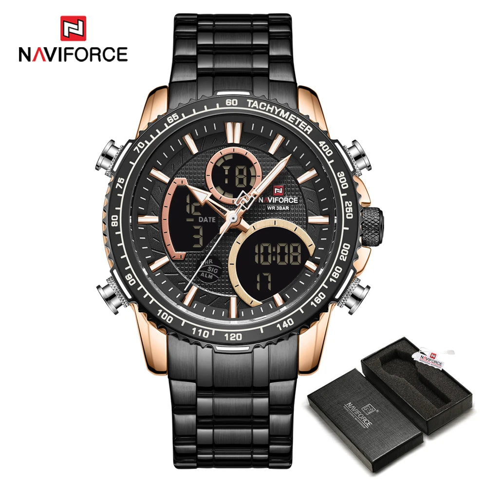 Orologio sportivo da uomo NAVIFORCE – Orologio da polso originale di lusso in acciaio inossidabile, modello militare impermeabile con doppio display