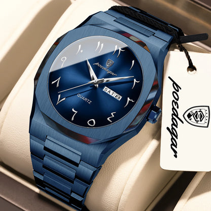 POEDAGAR luxe herenhorloge, waterdicht, roestvrij staal, quartz, week- en datumweergave, zakelijke herenhorloges, Reloj Hombre