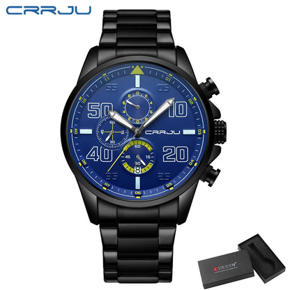 Orologio da uomo CRRJU – Cronografo di lusso, quadrante grande, acciaio inossidabile, impermeabile, con datario