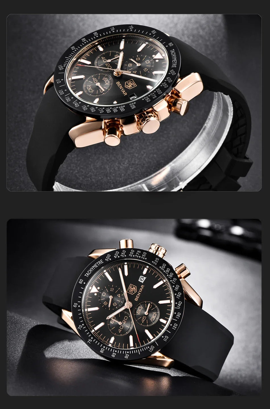 Orologio da uomo BENYAR 5140, orologio sportivo casual, orologio al quarzo di lusso impermeabile, cronografo militare di marca di alta gamma.
