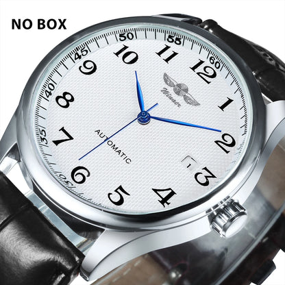 Orologio da uomo WINNER – Stile classico, retrò ed elegante – Orologio meccanico a carica automatica con calendario – Marchio di lusso, cassa in acciaio e cinturino in pelle
