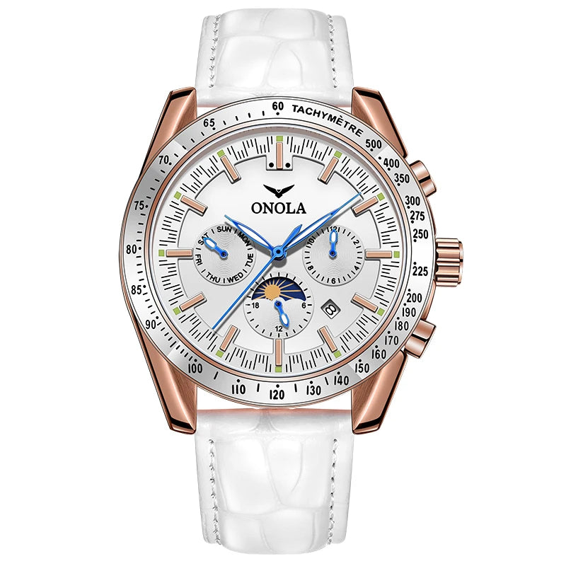 Orologio meccanico da uomo ONOLA – Orologio automatico di lusso dallo stile casual, con cinturino in pelle e quadrante traforato