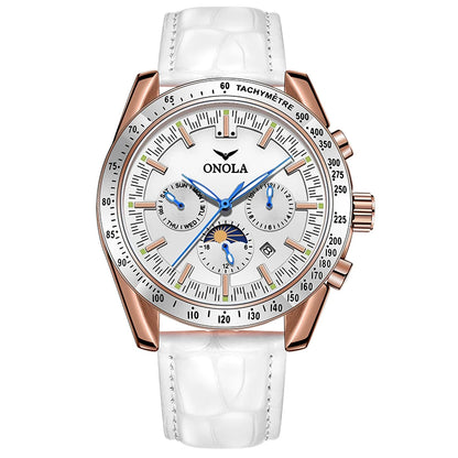 Orologio meccanico da uomo ONOLA – Orologio automatico di lusso dallo stile casual, con cinturino in pelle e quadrante traforato