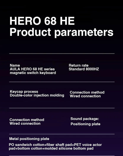 AULA HERO 68HE Magnetic Switch Keyboard RGB Gaming Mechanical Keyboard Rapid Trigger 8K Return Wired Esports Custom Keyboard
