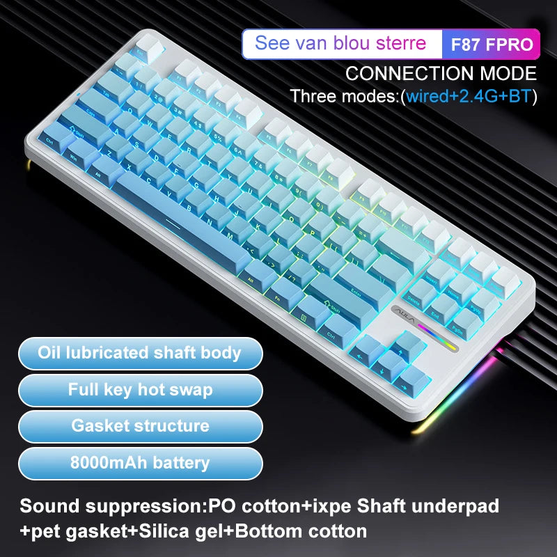 Original AULA F87 Pro Mechanical Keyboard Wireless USB Bluetooth Tri Mode 87 Key Rgb Pbt Gasket Laptop Gamer PC Gaming Keyboards