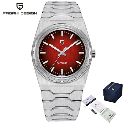 Orologio da uomo di lusso PAGANI DESIGN – Edizione limitata, vetro zaffiro, quadrante rosso, acciaio inossidabile, impermeabile – PDYS020