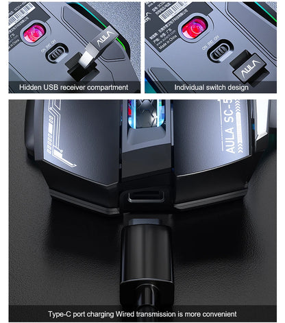 AULA SC550 Gaming Mouse 2.4G Wireless Macro Mouse RGB Backlight Ergonomic Design E-sports Mouse PC Accessories