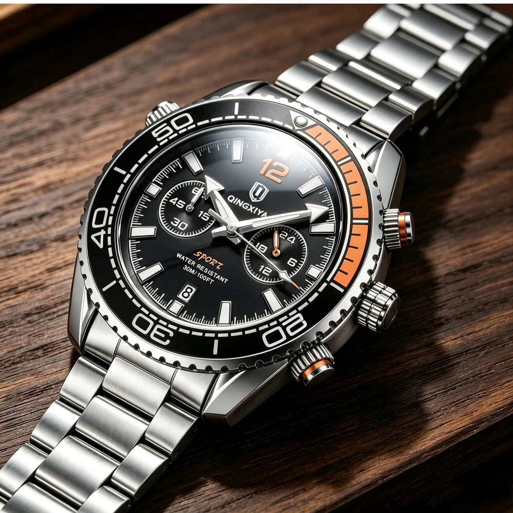 Orologio da polso di lusso da uomo del marchio QINGXIYA, cronografo sportivo impermeabile con data luminosa, orologio al quarzo casual da uomo