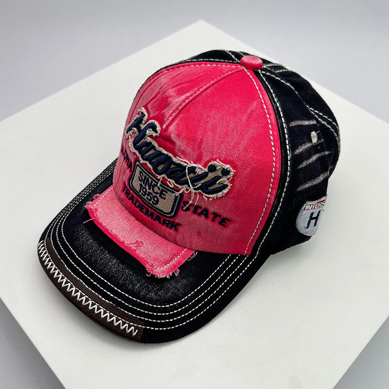 Bonés de basebol vintage coreanos lavados para homem e mulher, em algodão, com fecho snapback, bordado, design novo e versátil, letras bordadas, estilo casual desgastado