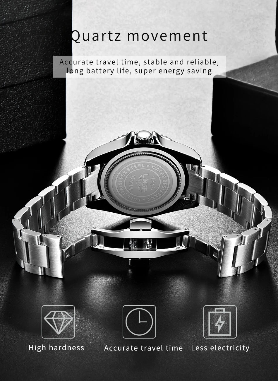 Montre-bracelet LIGE Fashion Business pour homme, étanche à 3 ATM, luminescente, montre de luxe sportive à quartz, chronographe de plongée