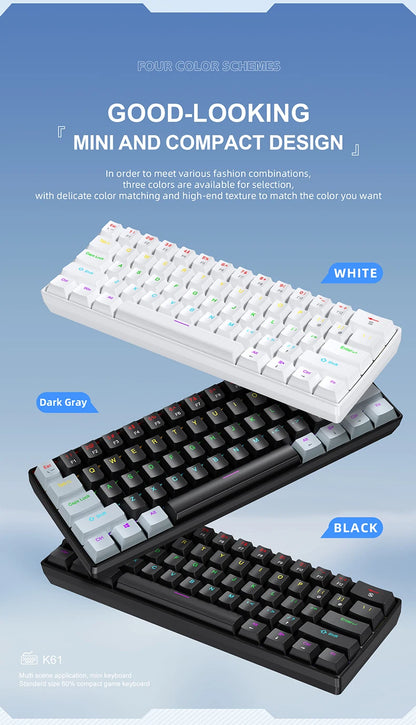 APAYADO K61 60% Mini Wired Gaming Mechanical Keyboard Phantom RGB, 61 Keys, Red/Blue Switch, Ergonomic, Portable for PC/Laptop
