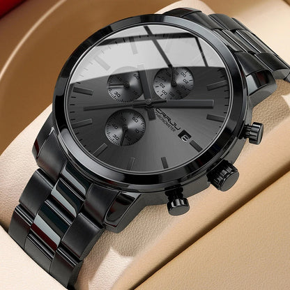 Orologio da uomo CRRJU – Cronografo in acciaio inossidabile, impermeabile, con datario, movimento al quarzo analogico, stile elegante e professionale