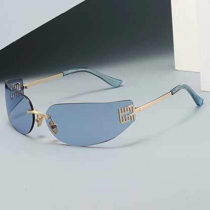 High End Sunglasses Women Rimless Curved Sun Glasses for Eye Protection and Sunscreen Travelling Hiking Shades Gafas