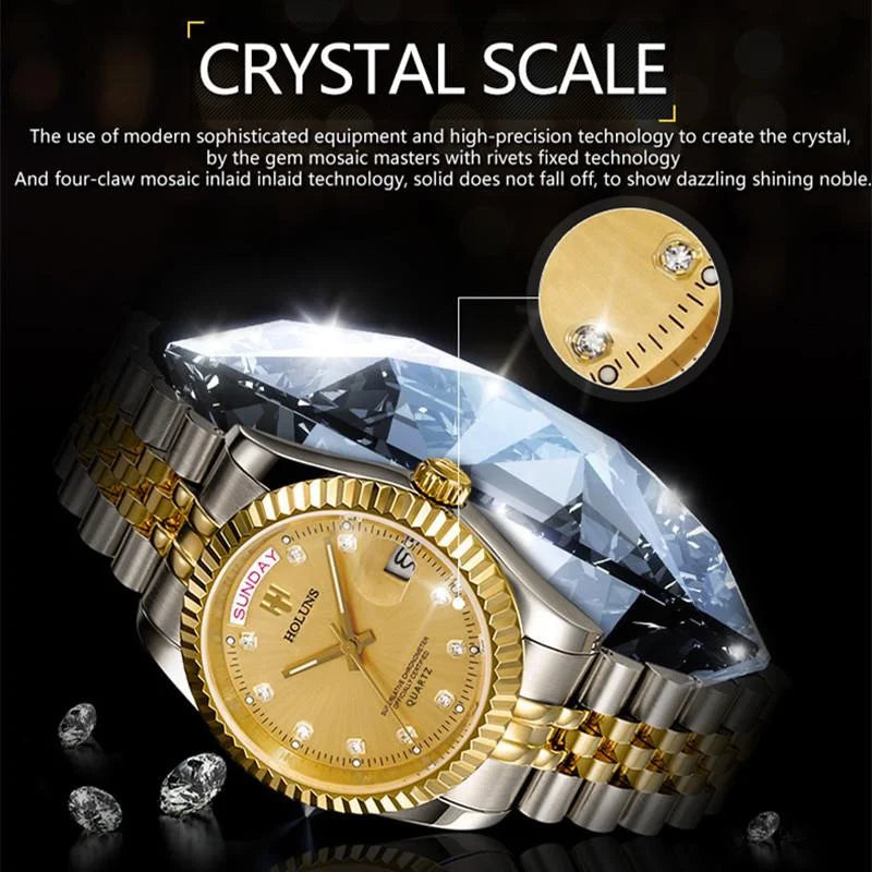 Relojes de hombre Holuns Luxury Classic de 36/41 mm en oro, con movimiento de cuarzo MIYOTA de Japón, de acero inoxidable, reloj de pulsera clásico de negocios, resistente al agua