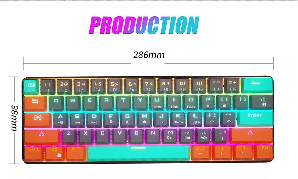 MUCAI MKA610Z Mechanical Color Esports Gaming Keyboard Ergonomic 61 Key Compact Response Fast RGB Light Effect Hot Plug