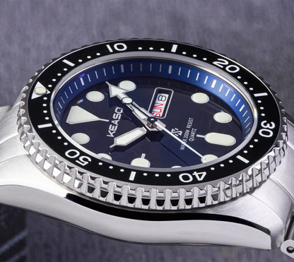 KEASO Top Men Dive Watch C3 Super Luminous 316L Solid Steel 20Bar Waterproof Sapphire Mirror MIYOTA 2035 Quartz Movement Watch