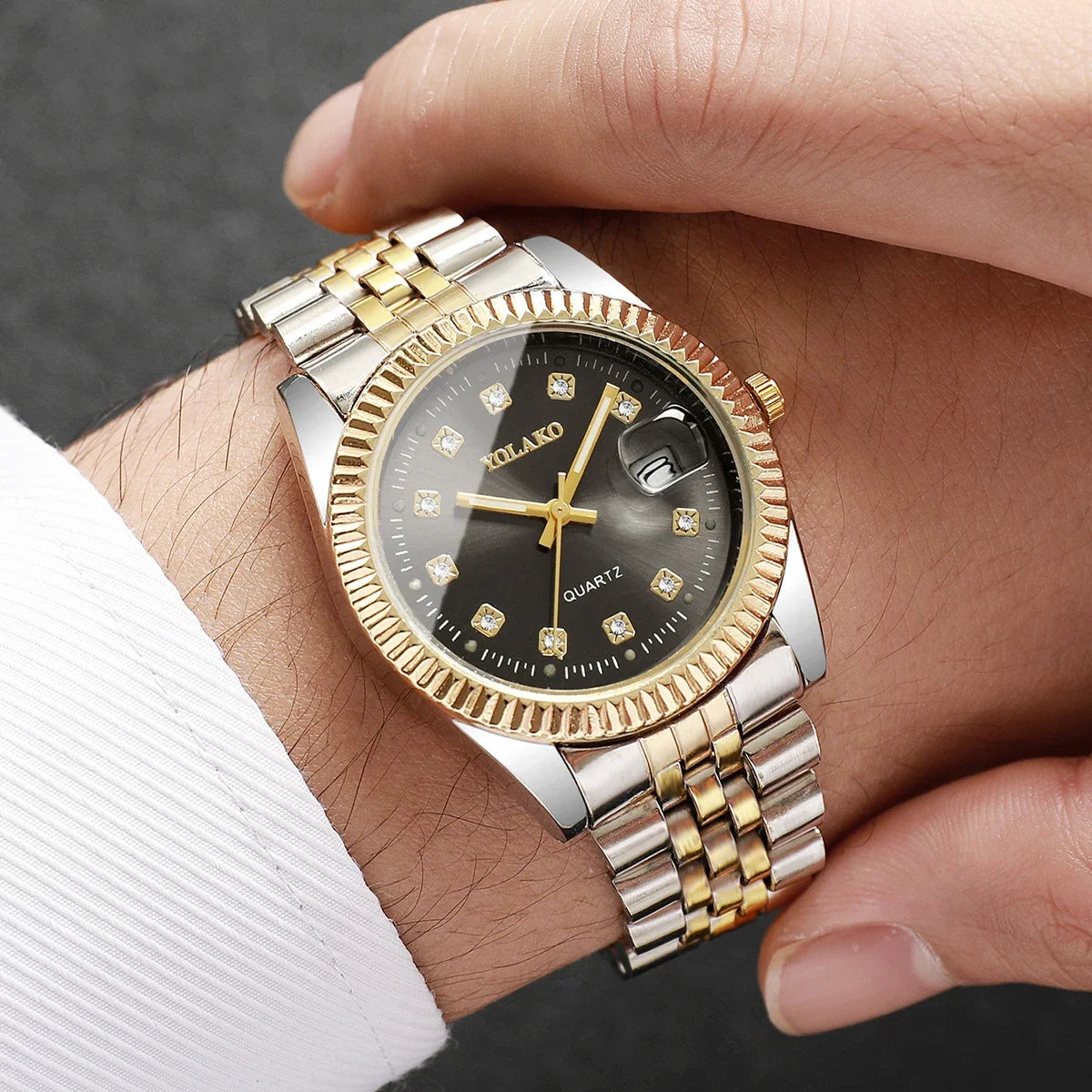 Montre-bracelet de luxe pour homme à quartz avec calendrier, tendance, strass, en acier, montre d'affaires pour homme, Reloj Hombre, cadeau (sans boîte)