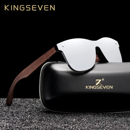 KINGSEVEN Gafas de sol de lujo de madera de nogal, polarizadas, de diseño de marca, sin montura y con cristales espejados, cuadradas, para mujer y hombre