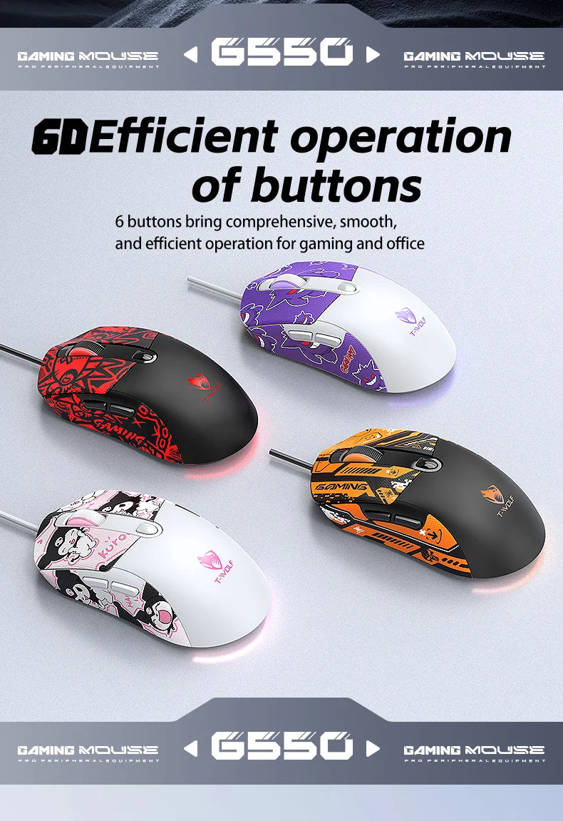 2026 Wired Gaming Mouse Cute Personalized Anti Slip Sticker 6-Key Office Mouse Suitable For Desktop And Laptop Computers NEW HOT