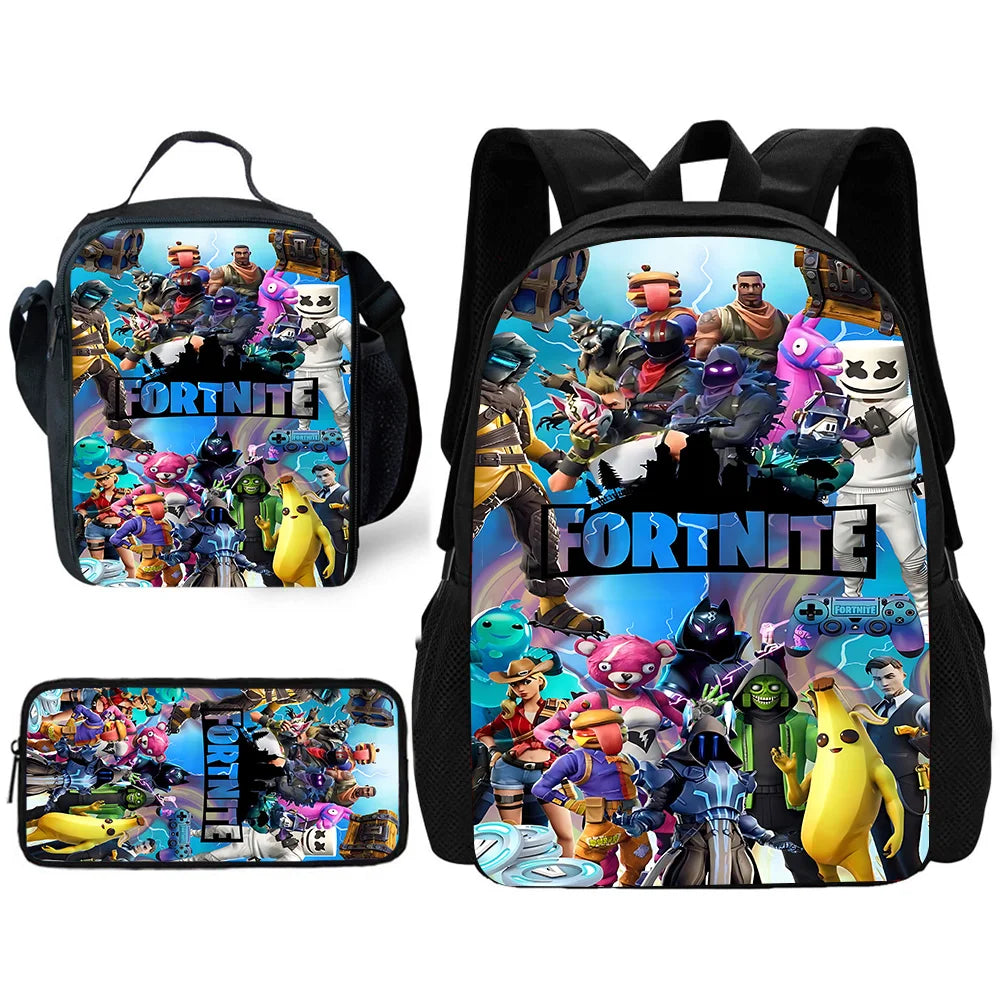 Hot Game Child School Backpack with Lunch Bags ,Design-F-FortniteS Pencil Bags ,School Bags for Boys Girls Best Gift