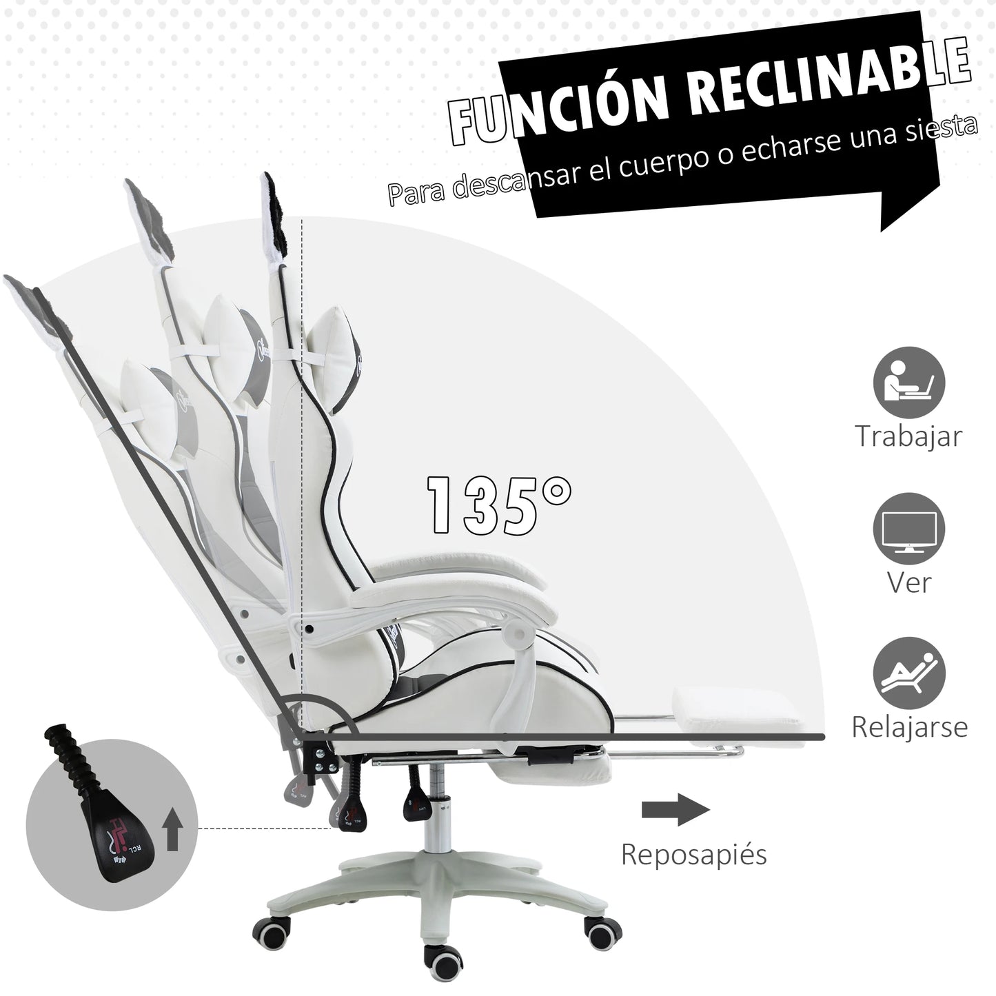 Vinsetto Pu Leather Swivel Gaming Chair with Adjustable Height 65X63X136-142Cm
