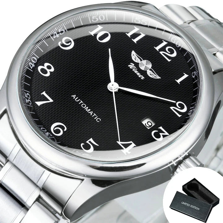Orologio da uomo WINNER – Stile classico, retrò ed elegante – Orologio meccanico a carica automatica con calendario – Marchio di lusso, cassa in acciaio e cinturino in pelle