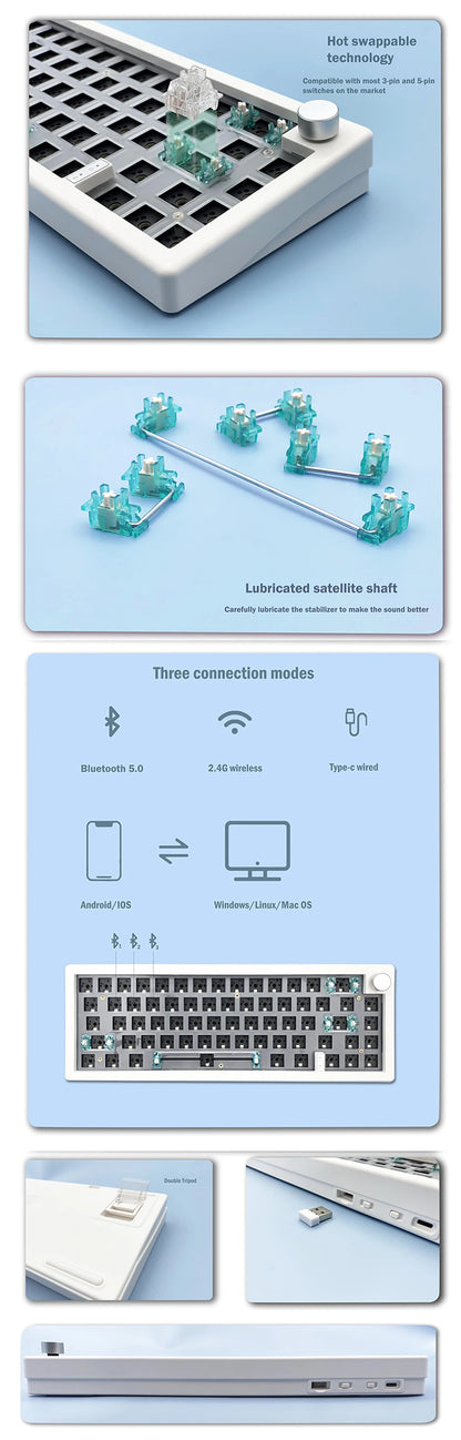 ZUOYA GMK67 customized Mechanical keyboard kit hot-swappable Bluetooth 2.4G Wireless RGB Backlit Gasket Structure keyboard 3-mod