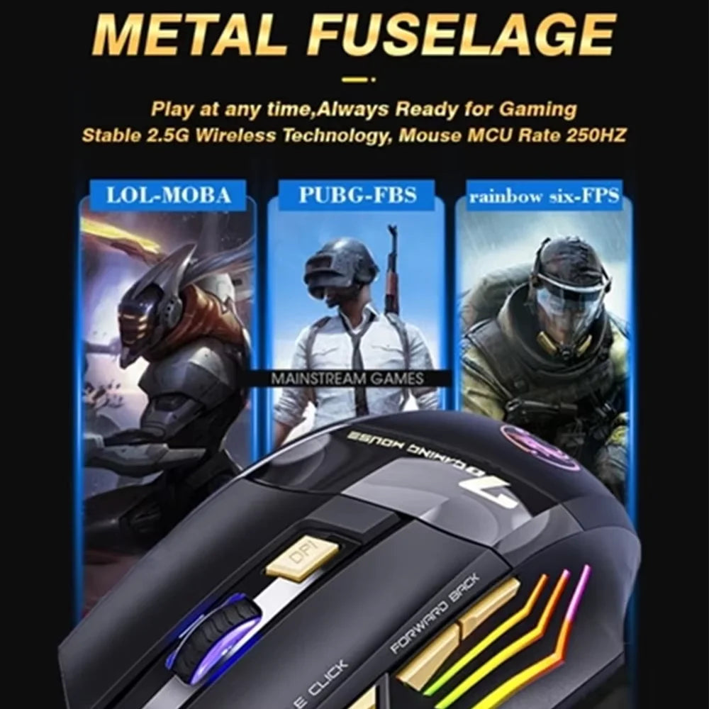 7-key 2.4G silent rechargeable colorful breathing light wireless gaming mouse without double clicking