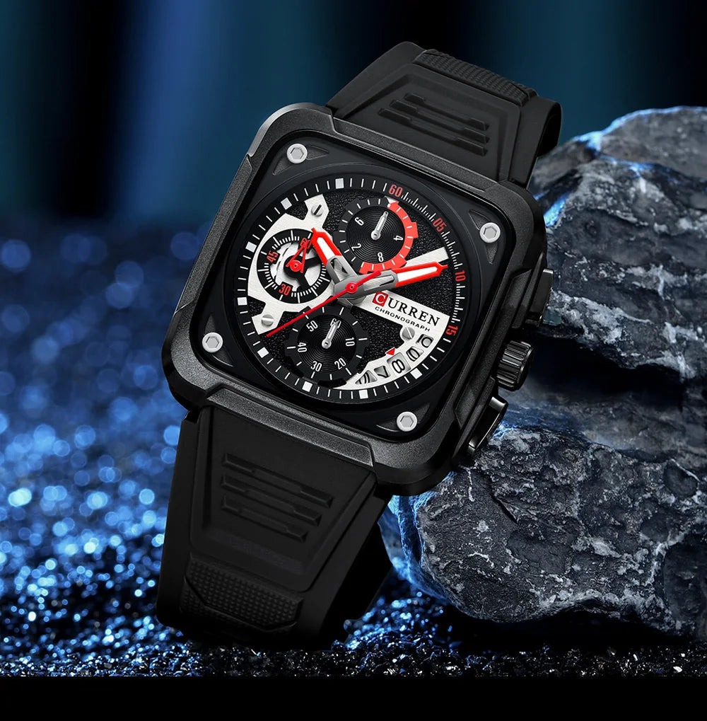 Montres pour homme CURREN : montre-bracelet de luxe à quartz, carrée, originale, étanche et luminescente, chronographe pour homme, Relogio