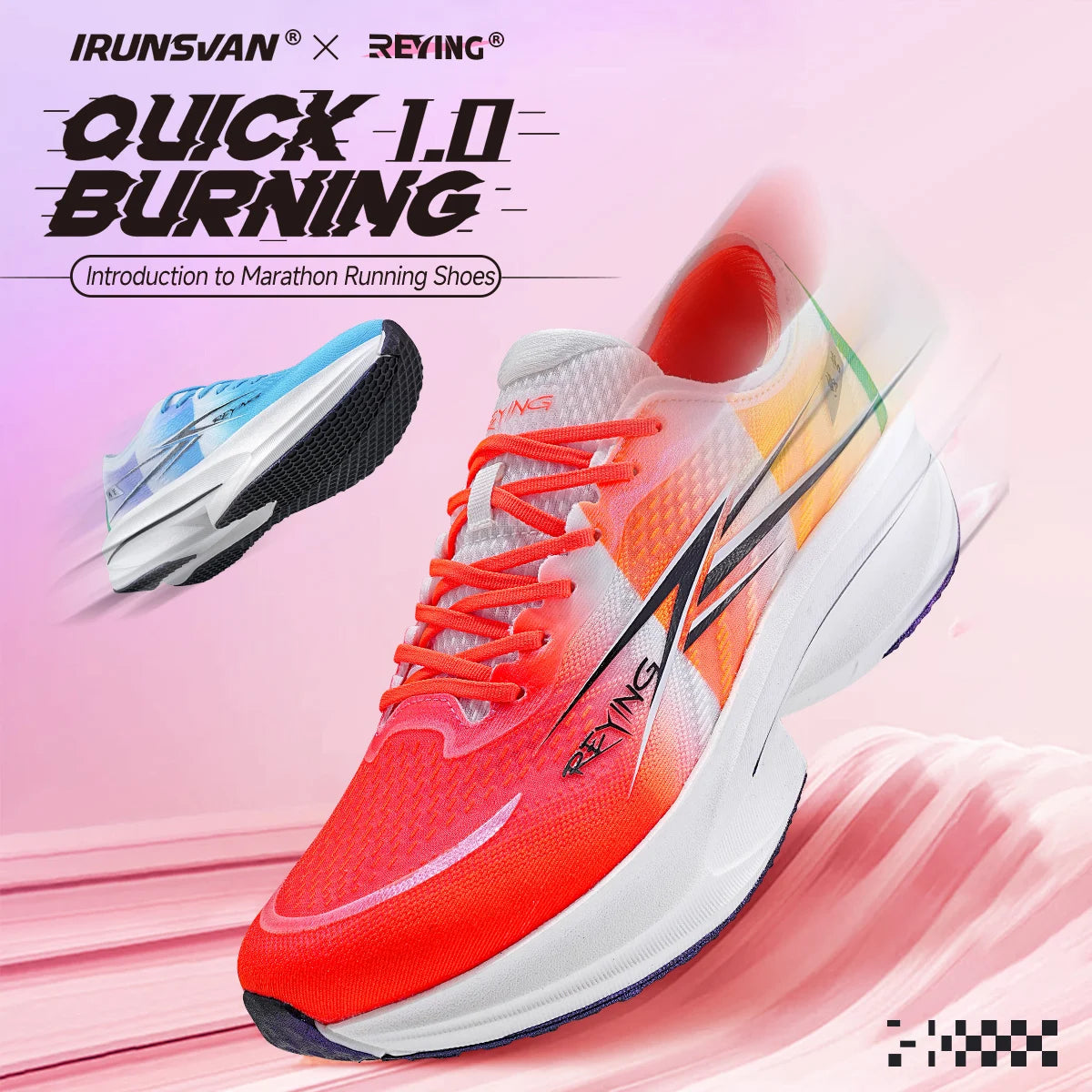 IRUNSVAN Co branded fast burning 1.0 carbon plate running shoes for men's marathon training shock-absorbing and breathable