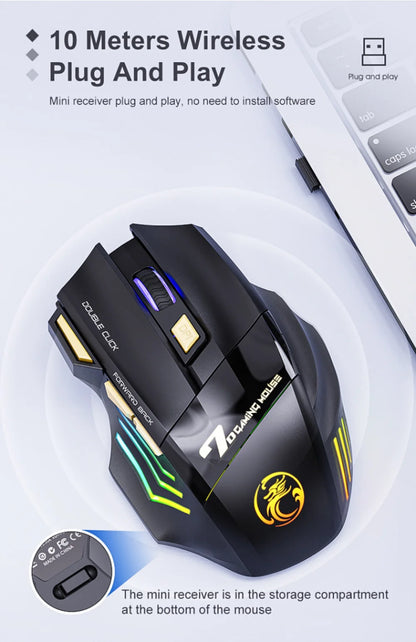 GW 2.4G and Bluetooth Wireless Mouse Silent Rechargeable Breathing Light 7 Keys DPI Adjustable Optical Sensor Mouse Game Office