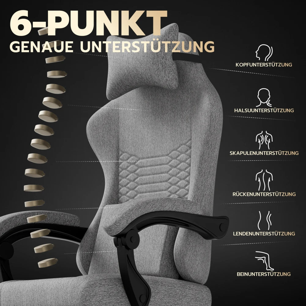 Gaming Chair Fabric Office Chair, Massage Gaming Chair with Headrest, Ergonomic Racing Gaming Seat with Footrest, for Relaxing