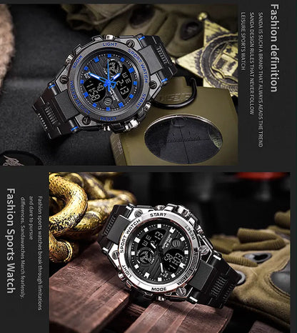 SANDA Montres de luxe haut de gamme pour homme, montre militaire, montre-bracelet sportive étanche, montre à double affichage, Relogio Masculino