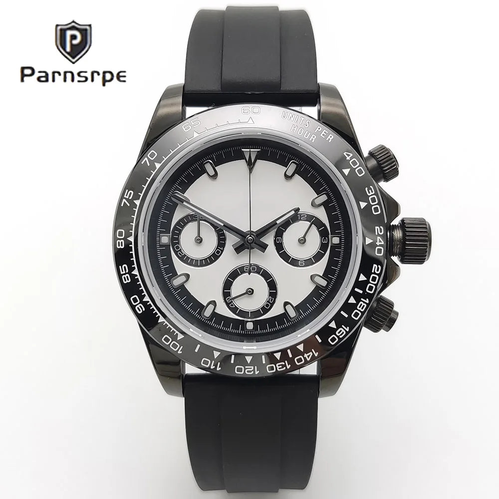 Zegarek kwarcowy dla mężczyzn 39 mm – luksusowy chronograf, modny, z szafirowym szkiełkiem, stylowy, sportowy, z bransoletą ze stali nierdzewnej