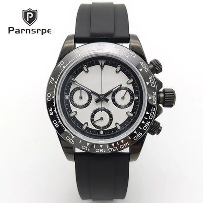 Zegarek kwarcowy dla mężczyzn 39 mm – luksusowy chronograf, modny, z szafirowym szkiełkiem, stylowy, sportowy, z bransoletą ze stali nierdzewnej