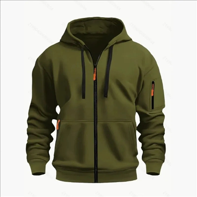 Men's Sweatshirts with Zipper Pockets Thin Solid Color Half Tracksuit Casual Outdoor Hooded Tracksuit Long Sleeve Jacket Coats