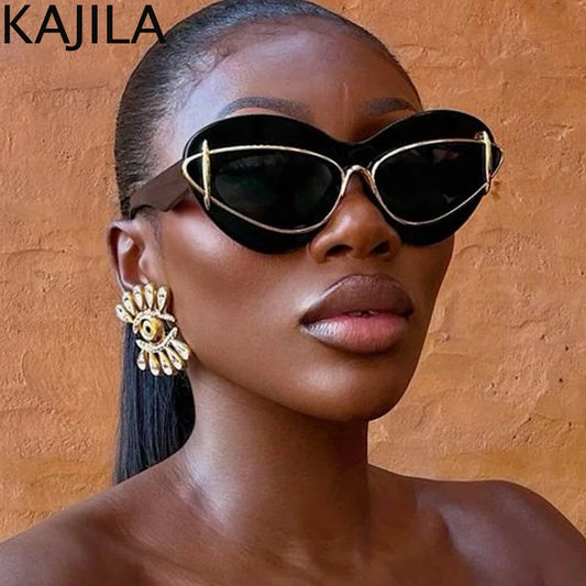 Sexy Cat Eye Double Frame Sunglasses Women 2026 Luxury Brand Vintage Y2K Punk Sun Glasses For Ladies Retro Eyewear Shades UV400