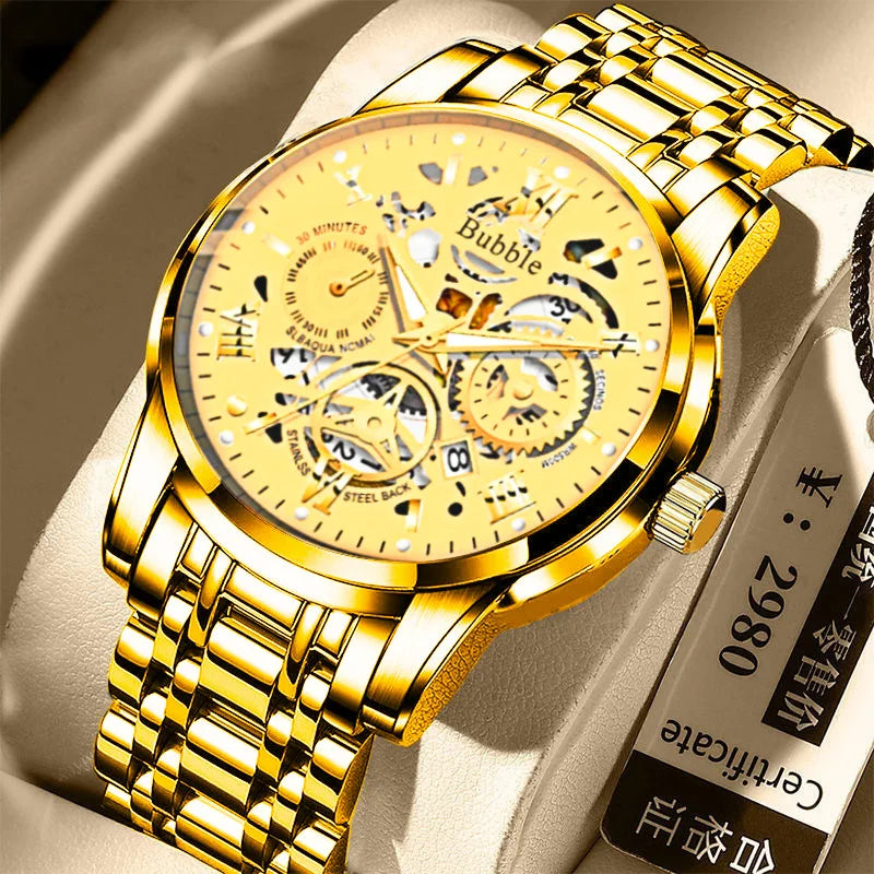 Herrenuhr UTHAI L93 – Trendiger Stil, erschwinglicher Luxus und vielseitig einsetzbar; Quarzwerk, leuchtende Anzeige, wasserdicht, durchbrochenes Zifferblatt mit römischen Ziffern.