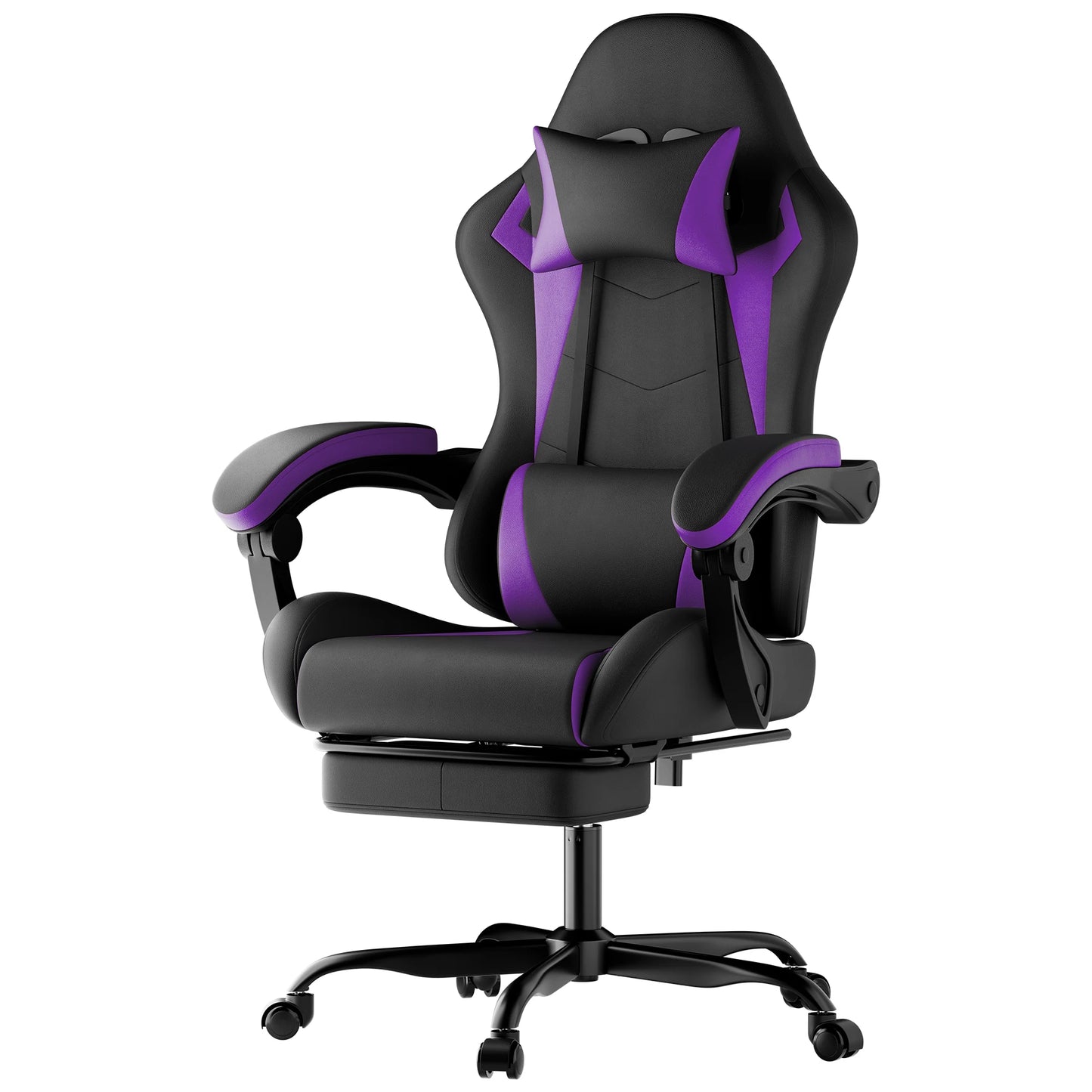 Comanlai Gaming Chair with Footrest Ergonomic High Back Computer Chair with Adjustable Headrest Lumbar Support PU Swivel Chair